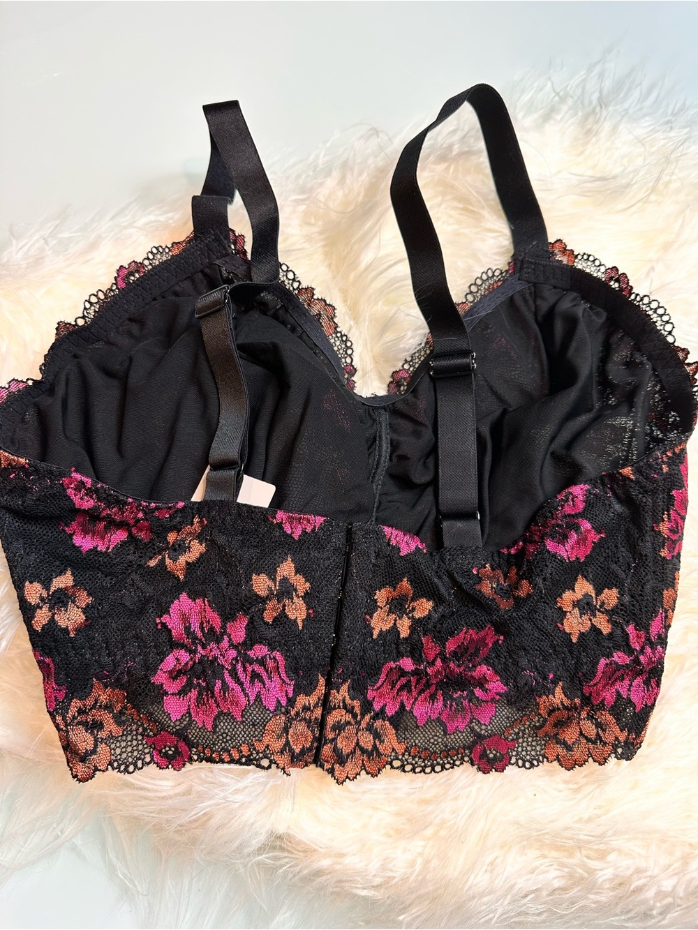 NWT Cosabella Savona Curvy Longline Bralette Virtual Pink Black Floral Lace Sz M - Picture 4 of 7
